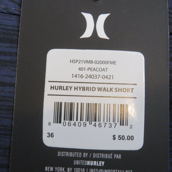 Hurley Mens Hybrid Walking Short Sz 36 Navy Blue Heather Quick Dry New $50 NWT - Picture 4 of 11